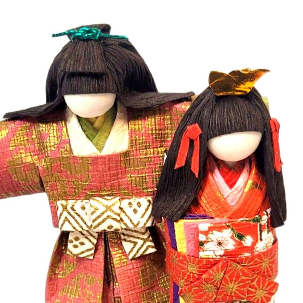 Japanese Miyasama Washi Paper Dolls Origami Traditional Vintage Asian Kimono Art